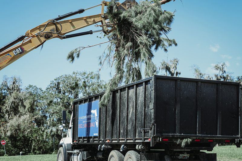 Grapple loading cleared brush into the Adams Earthworx dump truck